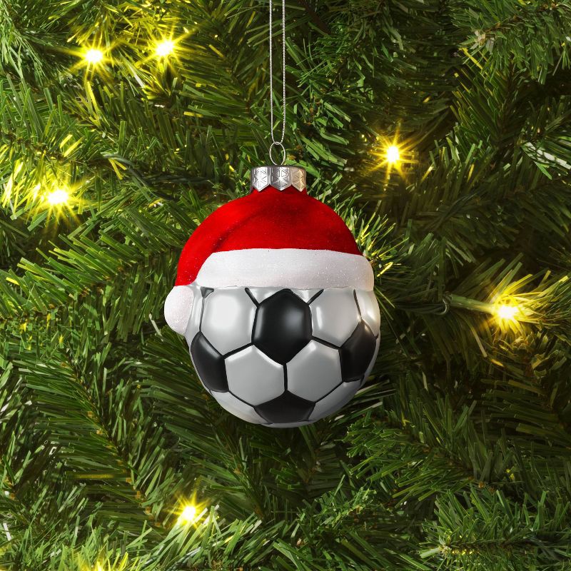 slide 2 of 3, 4" Christmas Glass Santa Hat Soccer Ball Ornament - Wondershop™, 1 ct