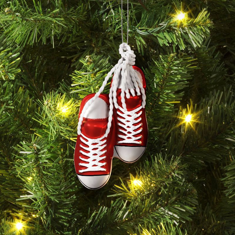 slide 2 of 3, 5.31" Christmas Glass Red Sneakers Ornament - Wondershop™, 1 ct