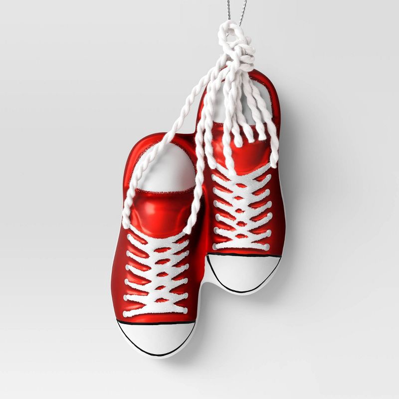 slide 1 of 3, 5.31" Christmas Glass Red Sneakers Ornament - Wondershop™, 1 ct