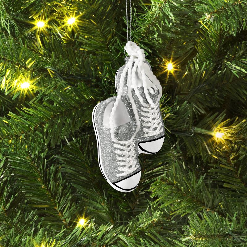 slide 2 of 3, 5.31" Christmas Glass Silver Shoes Ornament - Wondershop™, 1 ct