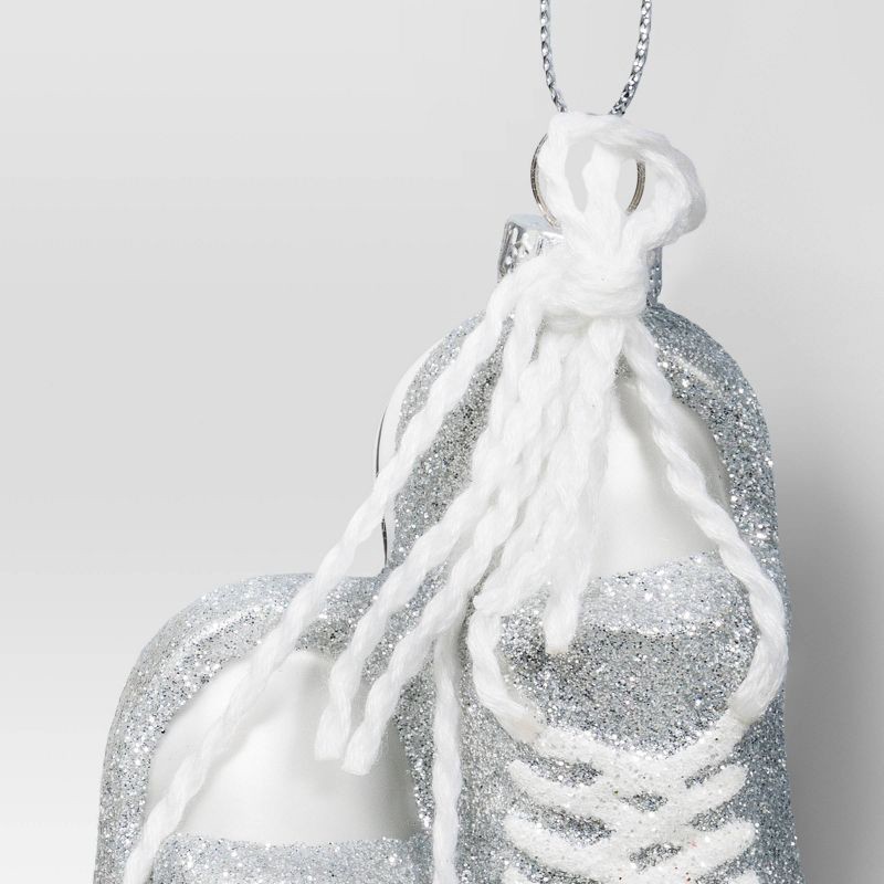 slide 3 of 3, 5.31" Christmas Glass Silver Shoes Ornament - Wondershop™, 1 ct