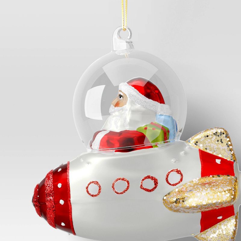 slide 3 of 3, Christmas Glass Red Santa on Spaceship Ornament - Wondershop™, 1 ct