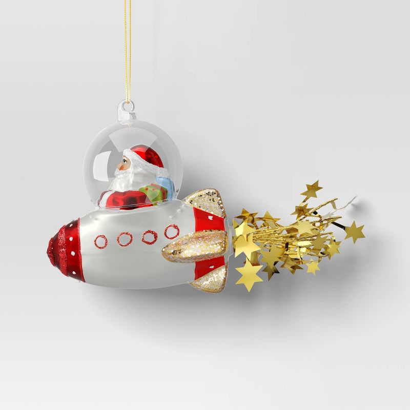 slide 1 of 3, Christmas Glass Red Santa on Spaceship Ornament - Wondershop™, 1 ct