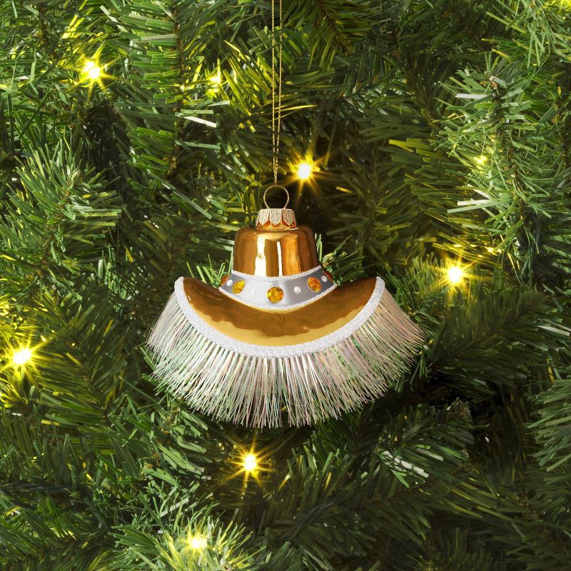 slide 2 of 3, Christmas Glass Gold Cowboy Hat Ornament - Wondershop™, 1 ct