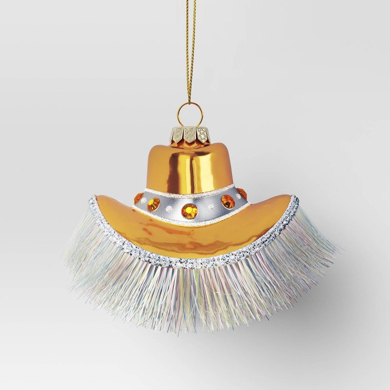 slide 1 of 3, Christmas Glass Gold Cowboy Hat Ornament - Wondershop™, 1 ct