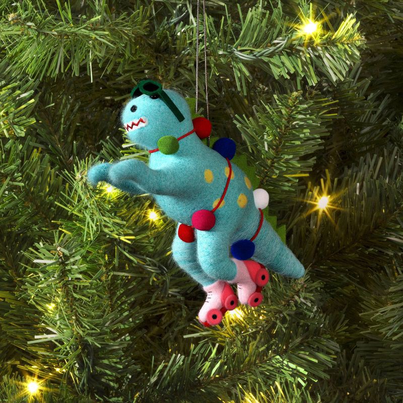 slide 2 of 3, Christmas Felted Wool Dino on Skates Ornament - Wondershop™, 1 ct