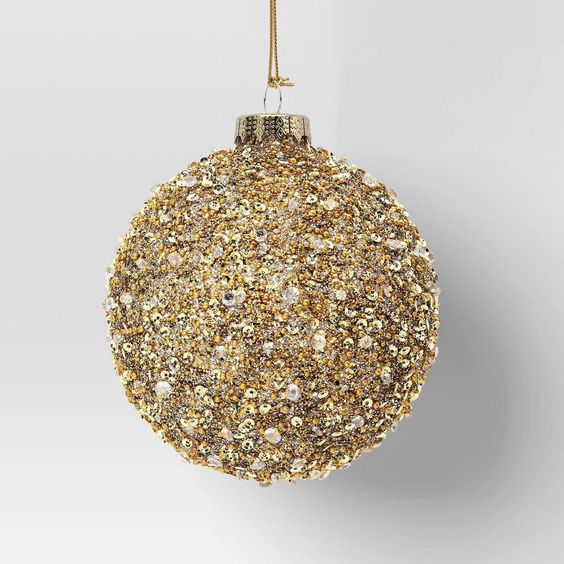slide 1 of 3, Christmas Gold Glass Beaded Ball Ornament - Wondershop™, 1 ct