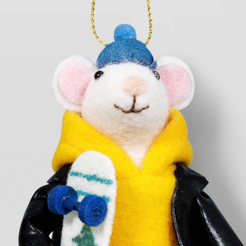 slide 3 of 3, Christmas Felted Wool Skateboarder Mouse Ornament - Wondershop™, 1 ct