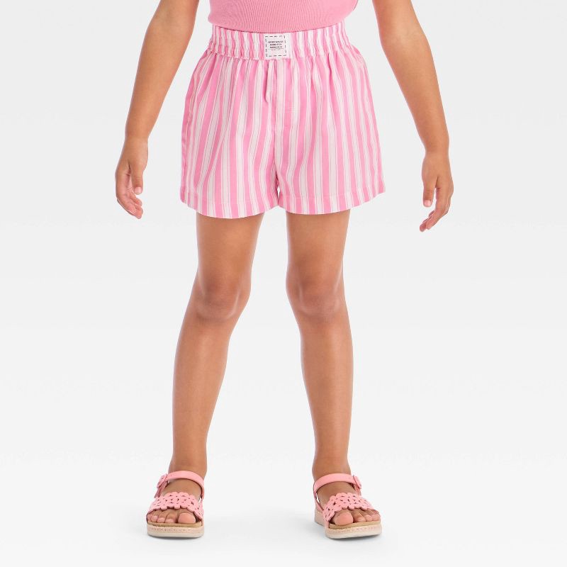 slide 1 of 3, Grayson Mini Toddler Girls' Striped Woven Shorts - Pink 12M, 1 ct