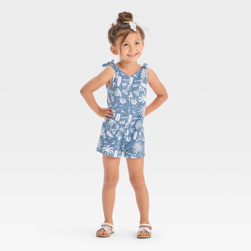 slide 3 of 3, Grayson Mini Toddler Girls' Palm Jumpsuit - Blue 3T, 1 ct