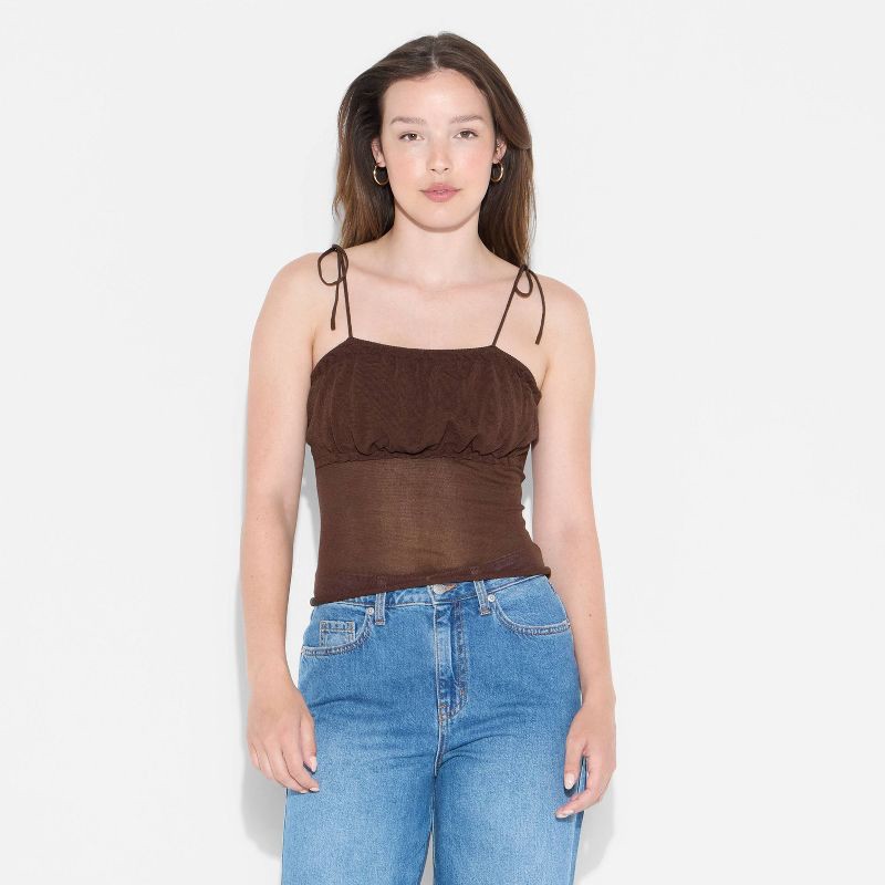 slide 2 of 3, Women's Squareneck Tie-Tank Pullover Sweater - Wild Fable™ Brown M, 1 ct