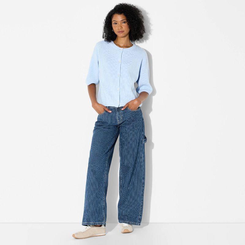 slide 1 of 3, Women's Crewneck Cardigan - Wild Fable™ Blue M, 1 ct