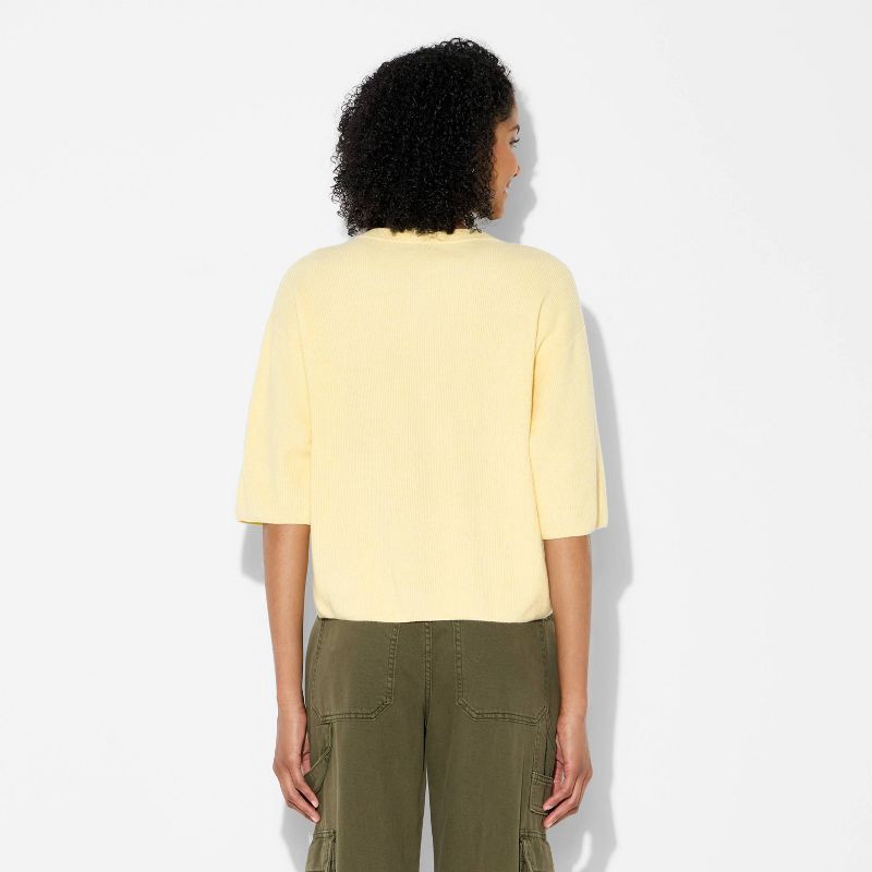 slide 3 of 3, Women's Crewneck Cardigan - Wild Fable™ Yellow M, 1 ct