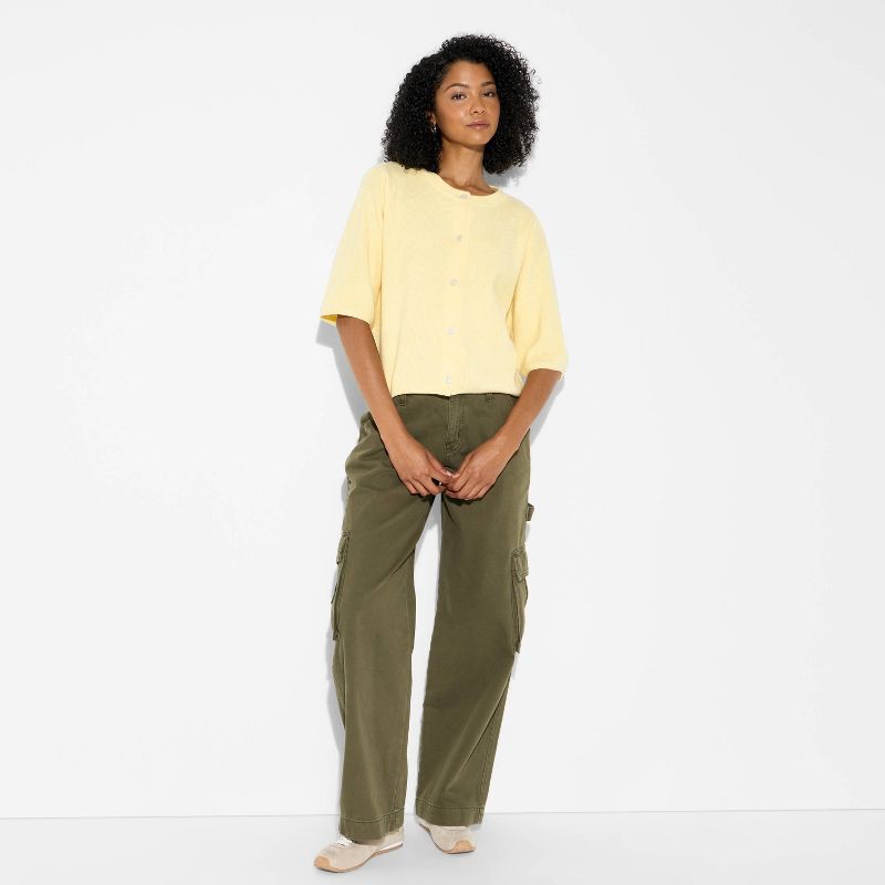 slide 1 of 3, Women's Crewneck Cardigan - Wild Fable™ Yellow M, 1 ct