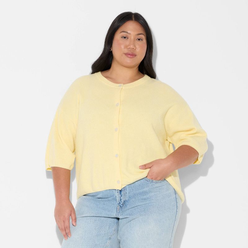 slide 2 of 3, Women's Crewneck Cardigan - Wild Fable™ Yellow XXL, 1 ct