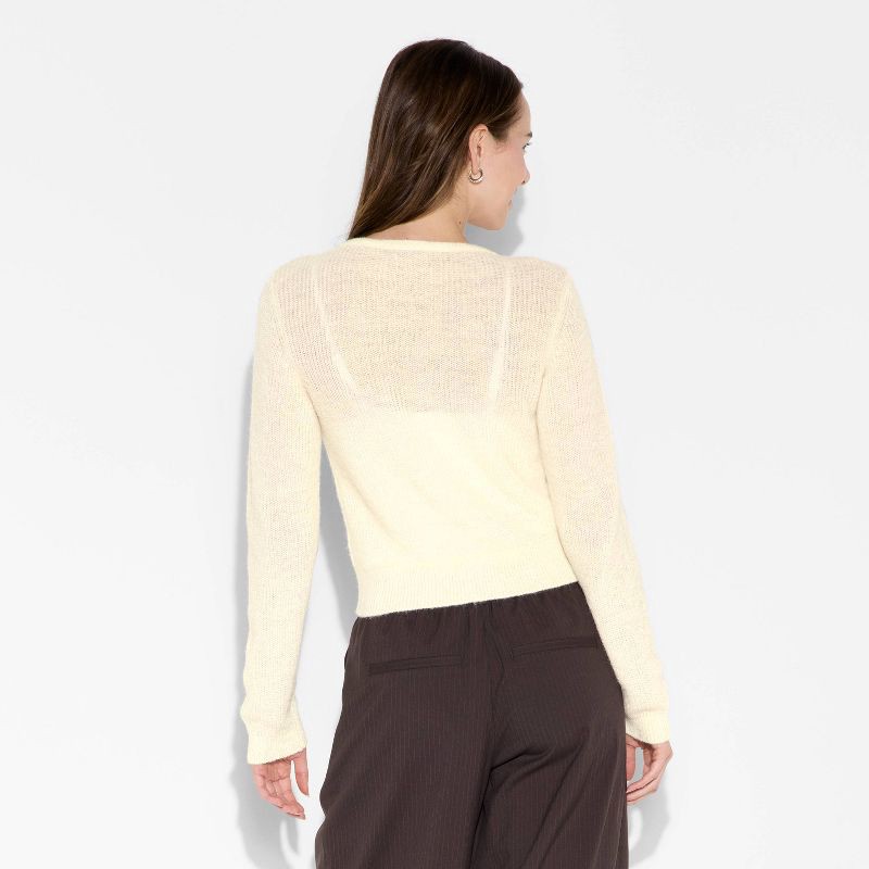 slide 3 of 3, Women's V-Neck Cardigan - Wild Fable™ Cream L, 1 ct