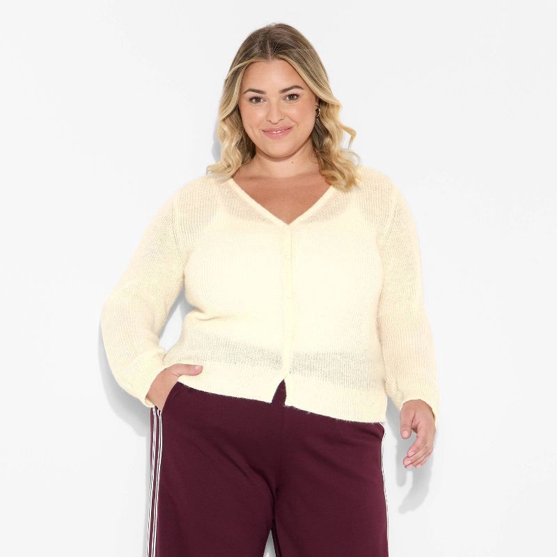slide 3 of 3, Women's V-Neck Cardigan - Wild Fable™ Cream XXL, 1 ct