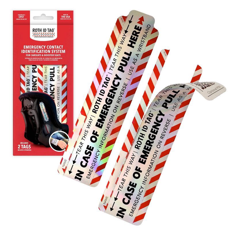 slide 1 of 9, ROTH ID TAG Emergency Identification Kit - Black/Silver/Red - 2pk: Compatible With Strollers, Baby Car Seat Accessories, 2 ct