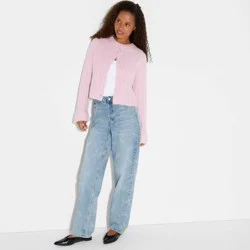 Women's Ribbed Crewneck Cardigan - Wild Fable™ Lavender XS