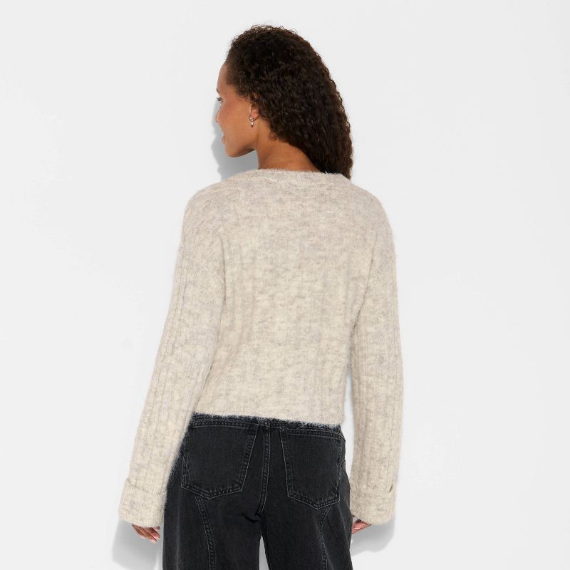 slide 2 of 3, Women's Ribbed Crewneck Cardigan - Wild Fable™ Light Gray XXS, 1 ct