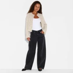 Women's Ribbed Crewneck Cardigan - Wild Fable™ Light Gray XS