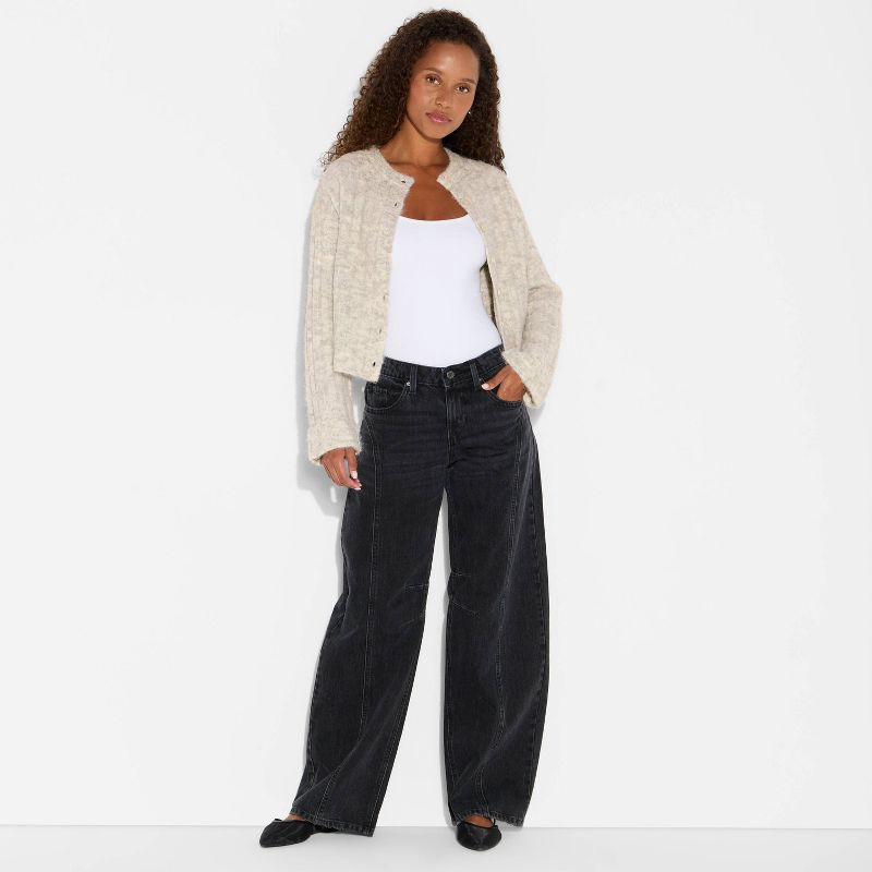 slide 1 of 3, Women's Ribbed Crewneck Cardigan - Wild Fable™ Light Gray M, 1 ct