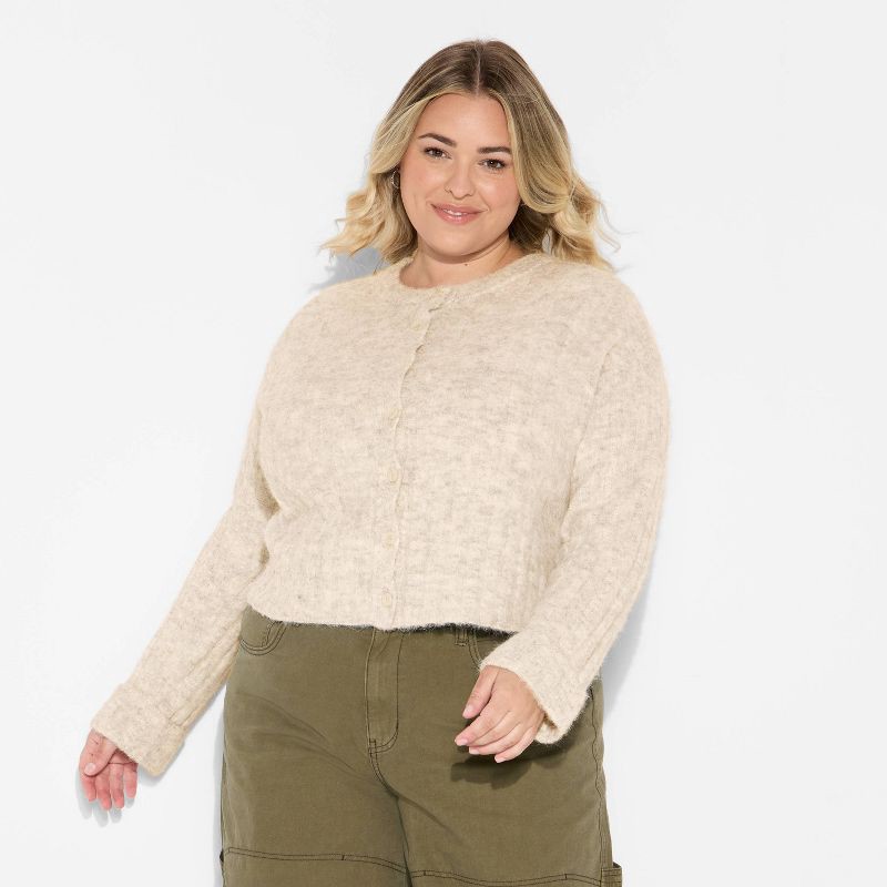 slide 2 of 3, Women's Ribbed Crewneck Cardigan - Wild Fable™ Light Gray XXL, 1 ct