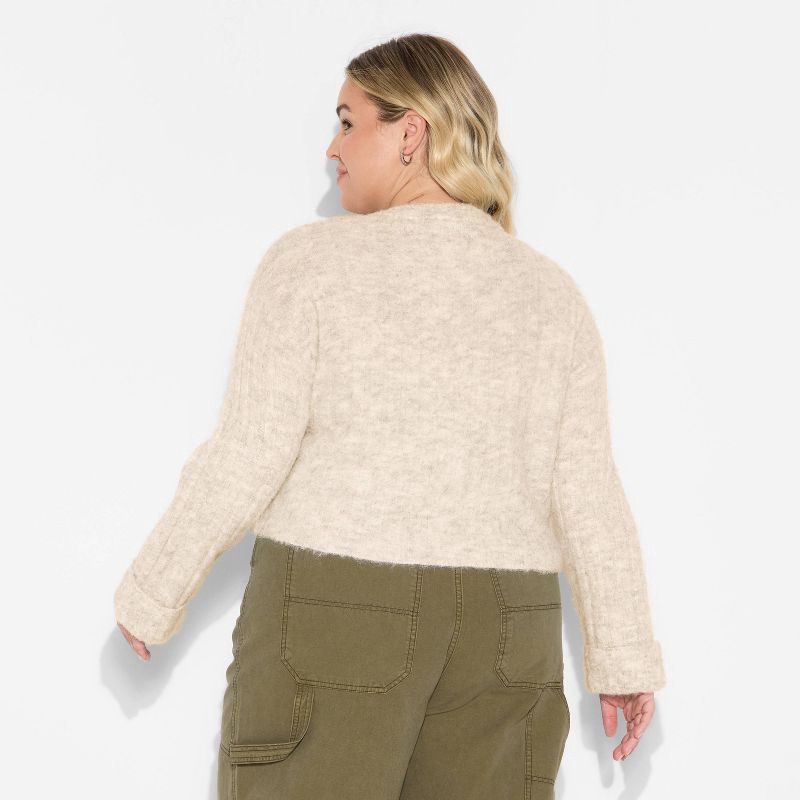 slide 3 of 3, Women's Ribbed Crewneck Cardigan - Wild Fable™ Light Gray XXL, 1 ct