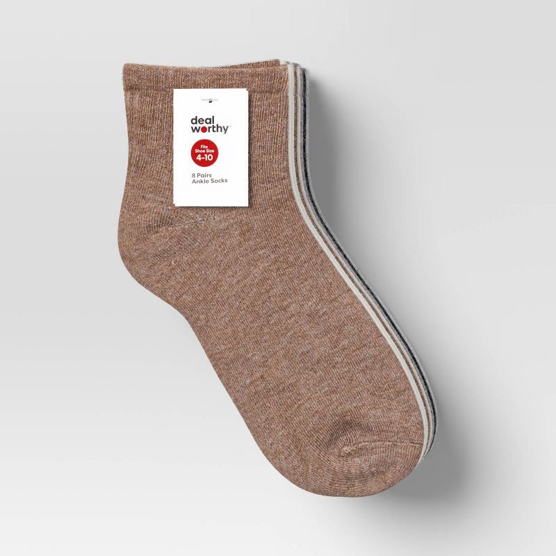 slide 2 of 3, Women's Ribbed 8pk Ankle Socks - Dealworthy™ Assorted Colors 4-10, 8 ct