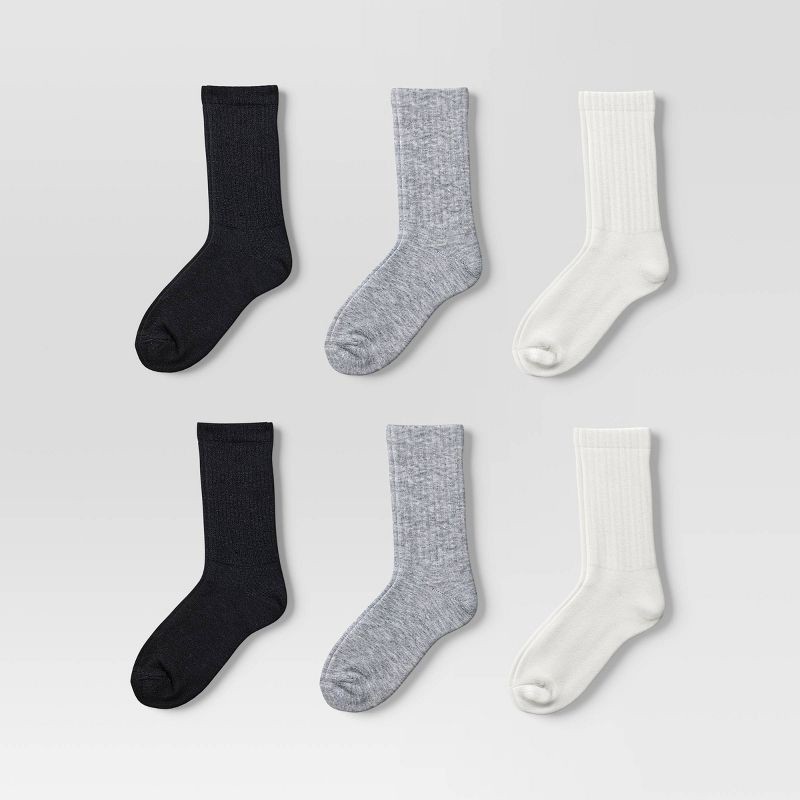 slide 1 of 3, Women's Ribbed 5pk Crew Socks - Dealworthy™ White/Heather Gray/Black 4-10, 5 ct