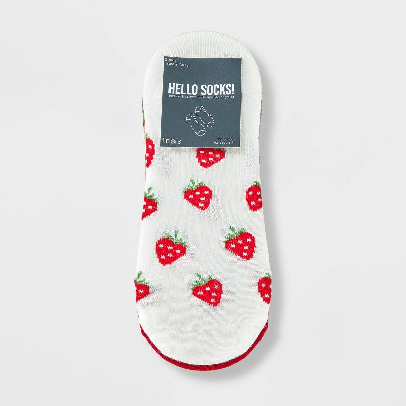slide 2 of 3, Women's Strawberry 3pk Liner Socks - Red/Ivory/Heather Gray 4-10, 3 ct