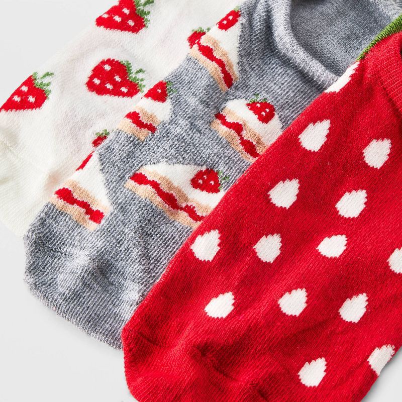 slide 3 of 3, Women's Strawberry 3pk Liner Socks - Red/Ivory/Heather Gray 4-10, 3 ct