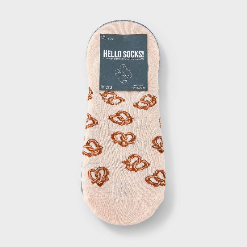 slide 2 of 3, Women's Snacks 3pk Liner Socks - Pink/Heather Gray/Denim Heather 4-10, 3 ct