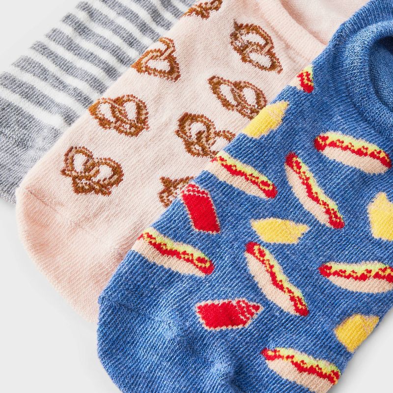 slide 3 of 3, Women's Snacks 3pk Liner Socks - Pink/Heather Gray/Denim Heather 4-10, 3 ct