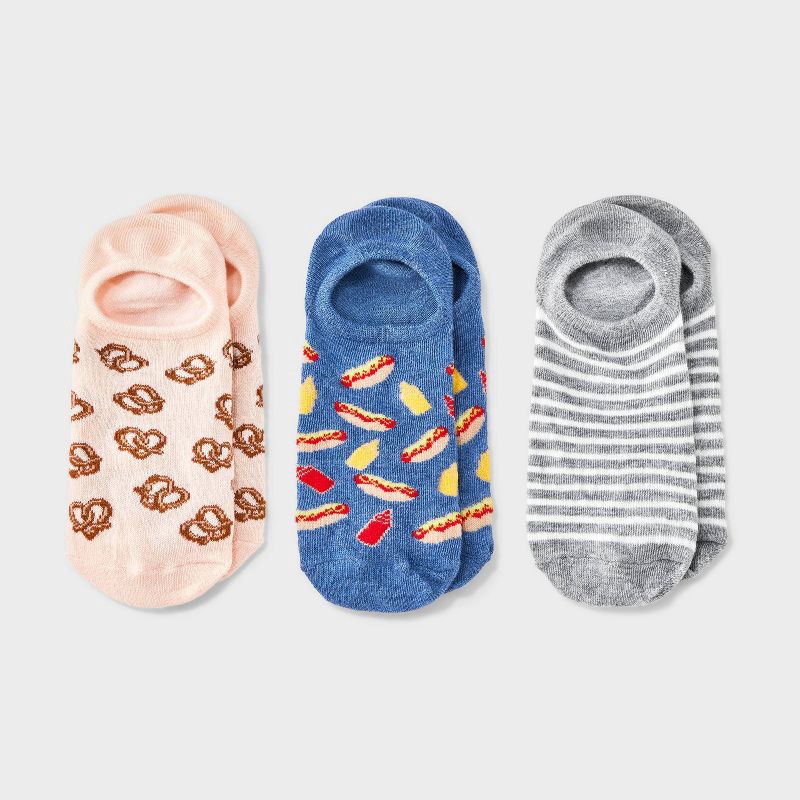 slide 1 of 3, Women's Snacks 3pk Liner Socks - Pink/Heather Gray/Denim Heather 4-10, 3 ct