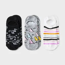 Women's Dinosaur 3pk Liner Socks - Heather Gray/White/Black 4-10