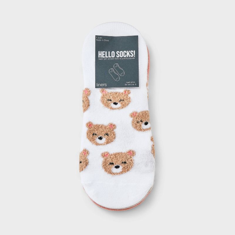slide 2 of 3, Women's Teddy Bear & Hearts 3pk Liner Socks - White/Oatmeal Heather/Pink 4-10, 3 ct