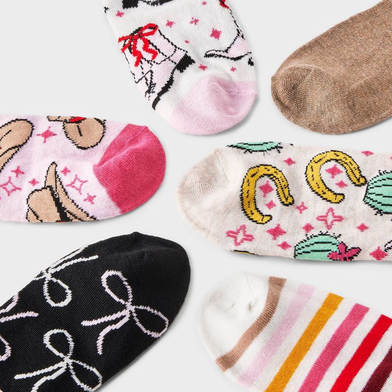 slide 3 of 3, Women's Western Bows 6pk Low Cut Socks - Assorted Colors 4-10, 6 ct