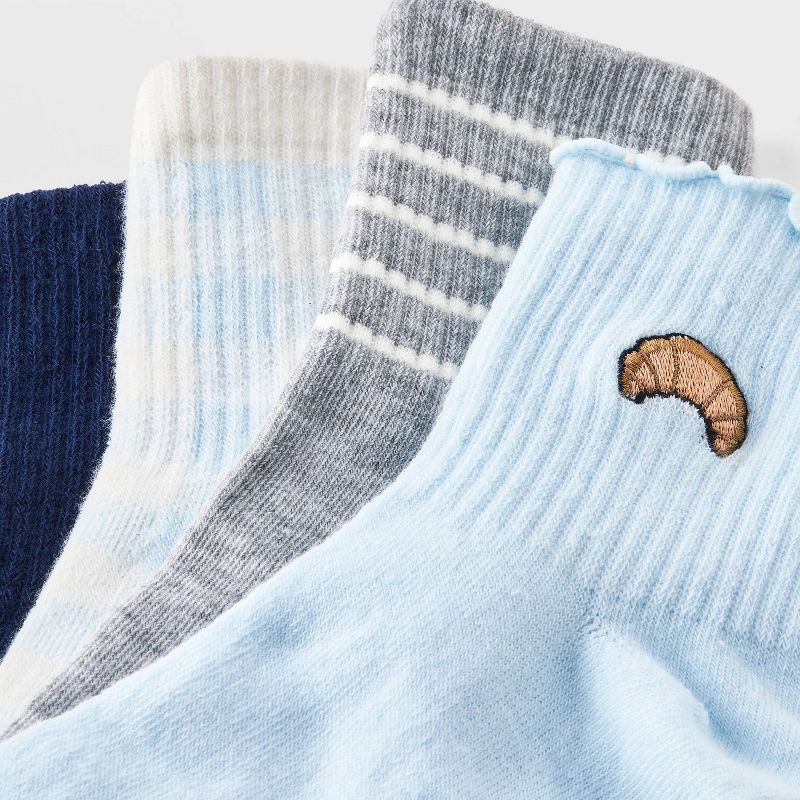 slide 3 of 3, Women's Lettuce Edge Embroidered Croissant & Gingham Check 4pk Ribbed Ankle Socks - Blue/Heather Gray/Navy 4-10, 4 ct