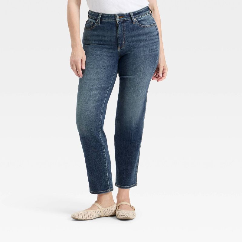slide 4 of 5, Women's High-Rise Straight Jeans - Universal Thread™ Dark Wash 8, 1 ct