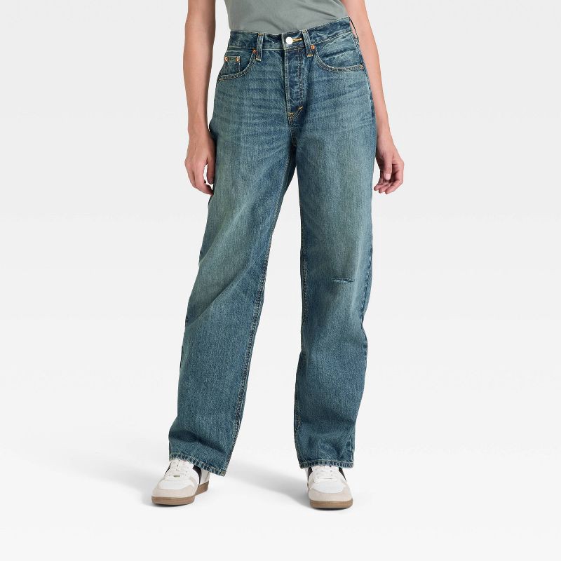 slide 1 of 5, Women's Mid-Rise 90's Baggy Denim Jeans - Universal Thread™ Vintage Dark Wash 16, 1 ct