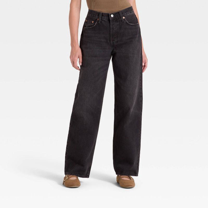 slide 1 of 4, Women's Mid-Rise 90's Baggy Denim Jeans - Universal Thread™ Washed Black 10, 1 ct