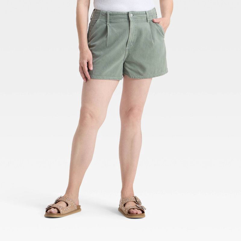 slide 4 of 5, Women's High-Rise Pleated Jean Shorts - Universal Thread™ Light Green 8, 1 ct