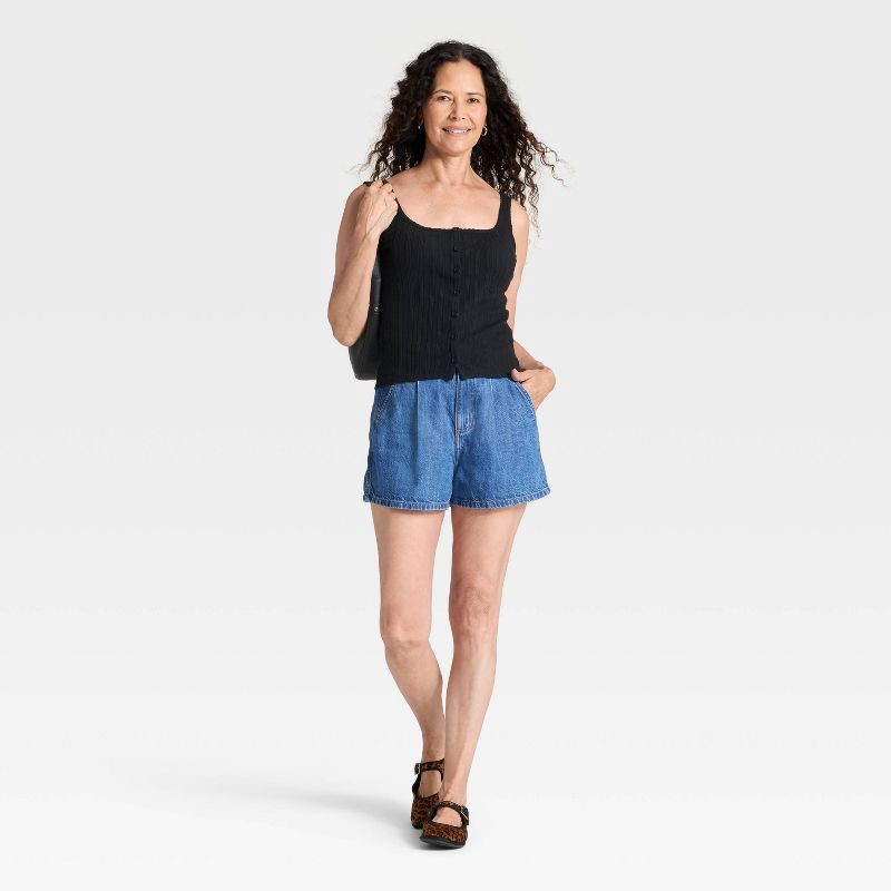 slide 3 of 5, Women's High-Rise Pleated Jean Shorts - Universal Thread™ Dark Wash 6, 1 ct