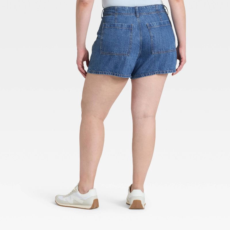 slide 5 of 5, Women's High-Rise Pleated Jean Shorts - Universal Thread™ Dark Wash 16, 1 ct