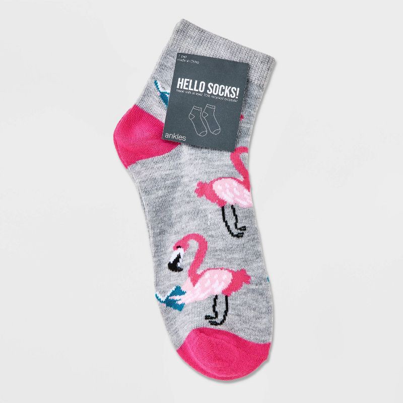 slide 2 of 3, Women's Studious Flamingo Ankle Socks - Heather Gray/Pink 4-10, 1 ct