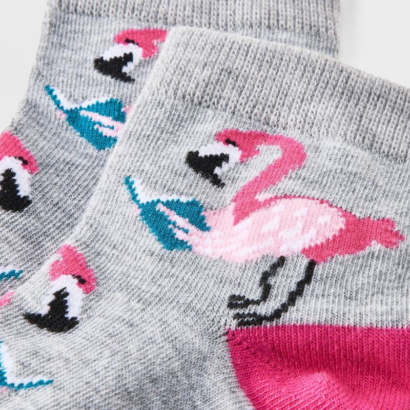 slide 3 of 3, Women's Studious Flamingo Ankle Socks - Heather Gray/Pink 4-10, 1 ct