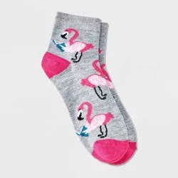 Women's Studious Flamingo Ankle Socks - Heather Gray/Pink 4-10