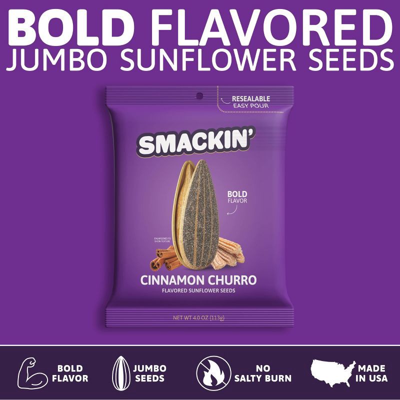 slide 3 of 4, SMACKIN' Cinnamon Churro Sunflower Seeds - 4oz, 4 oz