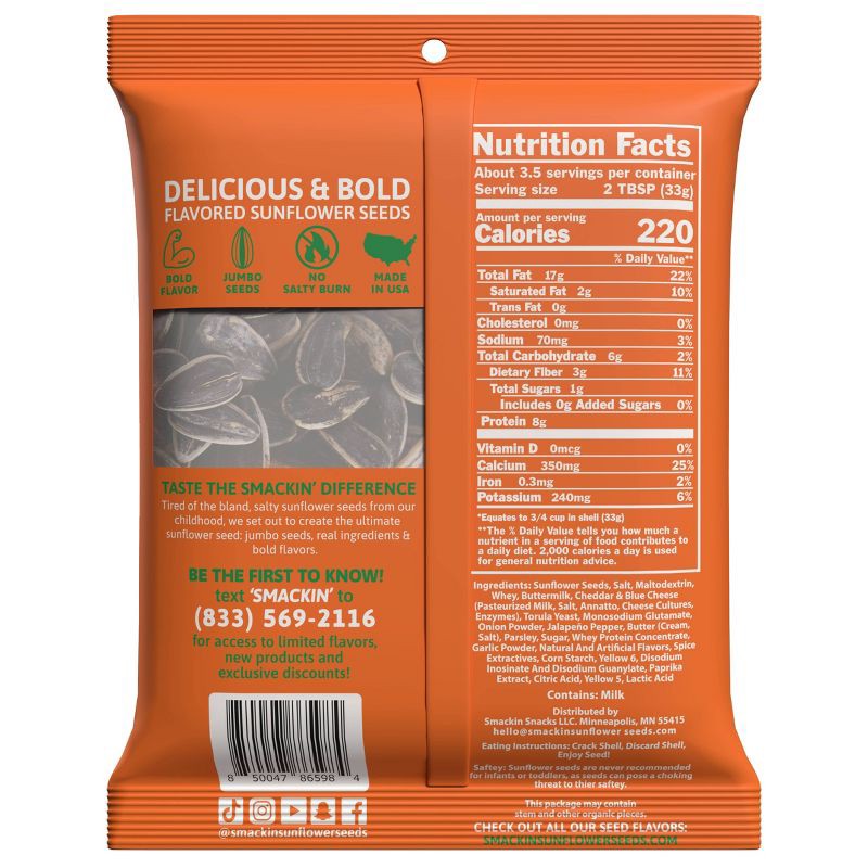 slide 2 of 4, SMACKIN' Cheddar Jalapeño Sunflower Seeds - 4oz, 4 oz